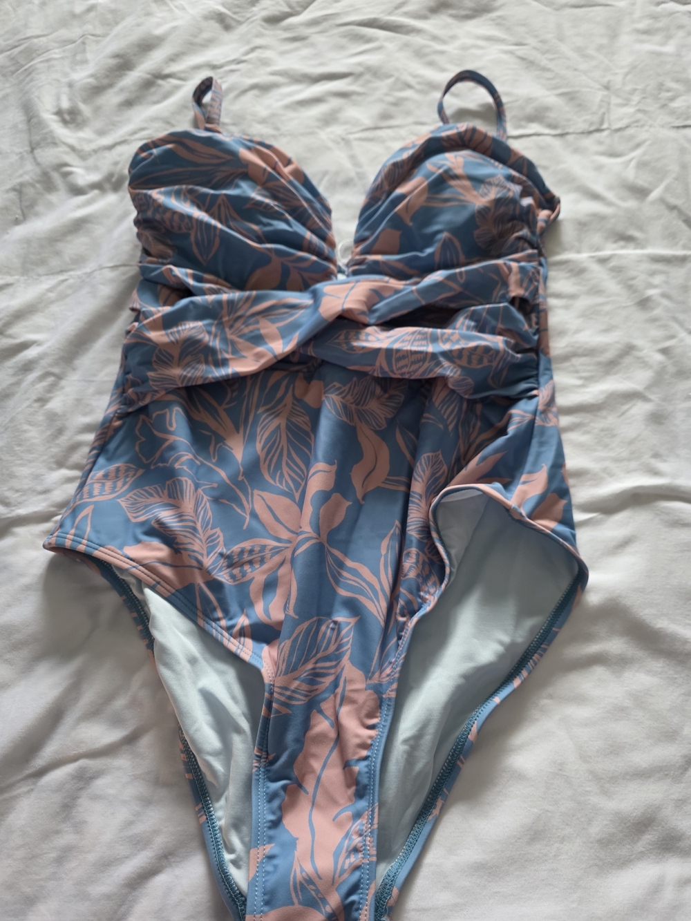 Womens Blue & Pink Floral One-Piece Swimsuit